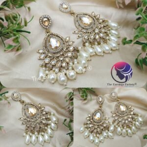 Party Wear Golden Stone Pearl Earrings