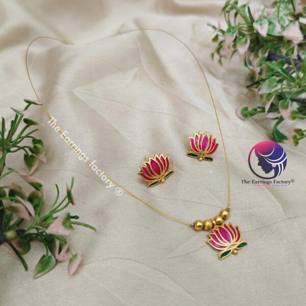 Trending Invisible Golden Lotus Necklace With Earrings - Image 2