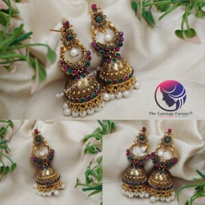 Traditional Golden Multi Stone Jhumka