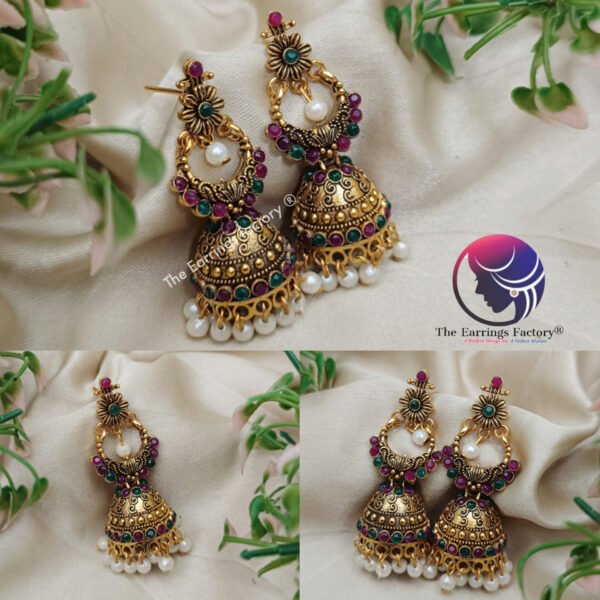 Traditional Golden Multi Stone Jhumka