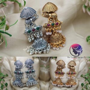 Traditional Golden | Silver Multi Stone Elephant Jhumka