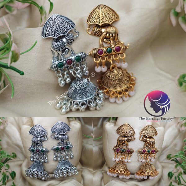 Traditional Golden | Silver Multi Stone Elephant Jhumka