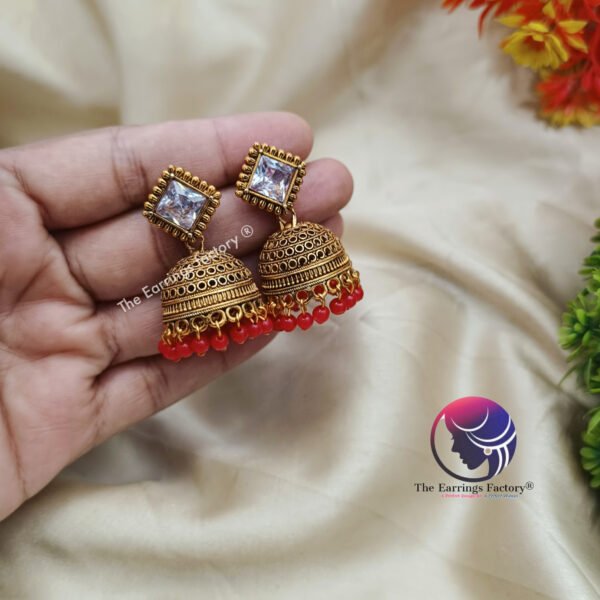 Traditional Golden Colour Beads stone   Jhumka - Image 2