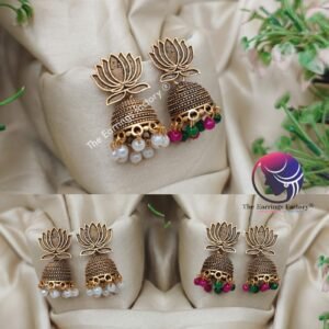 Traditional Pearl Beads Golden Lotus Jhumka