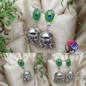 Western weightless silver Peacock feather Jhumka