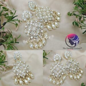 Kundan Party Wear Golden Stone Pearl Earrings