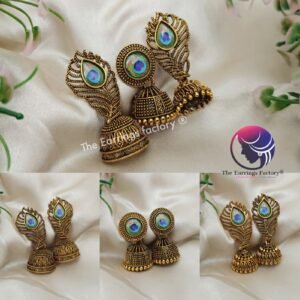 Traditional Golden Peacock Feather Jhumka