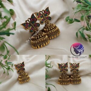 Traditional Multi Stone Golden Butterfly Jhumka