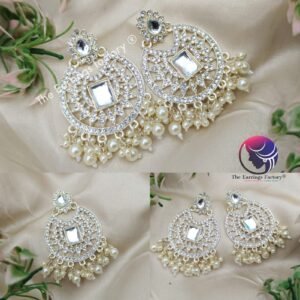 Kundan Party Wear Golden Stone Pearl Earrings