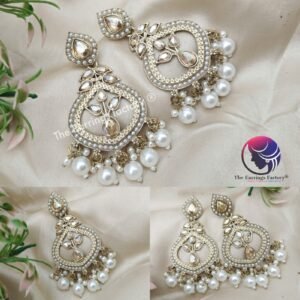Party Wear Golden Stone Pearl Earrings
