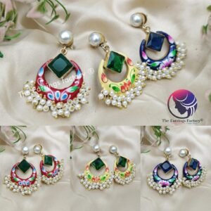 Trending Hand Painting Meenakari and Pearl beads Chandbali Earrings