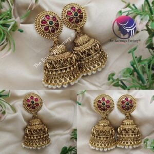 Traditional Antique Multi Stone Weightless Jhumka