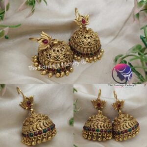 Traditional Antique Lotus Multi Stone Weightless Hook Jhumka