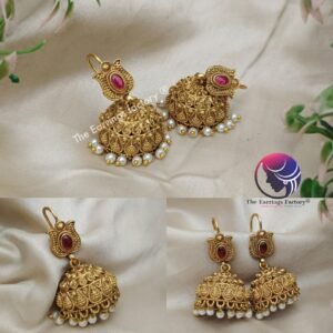 Traditional Antique Lotus Stone Hook Jhumka