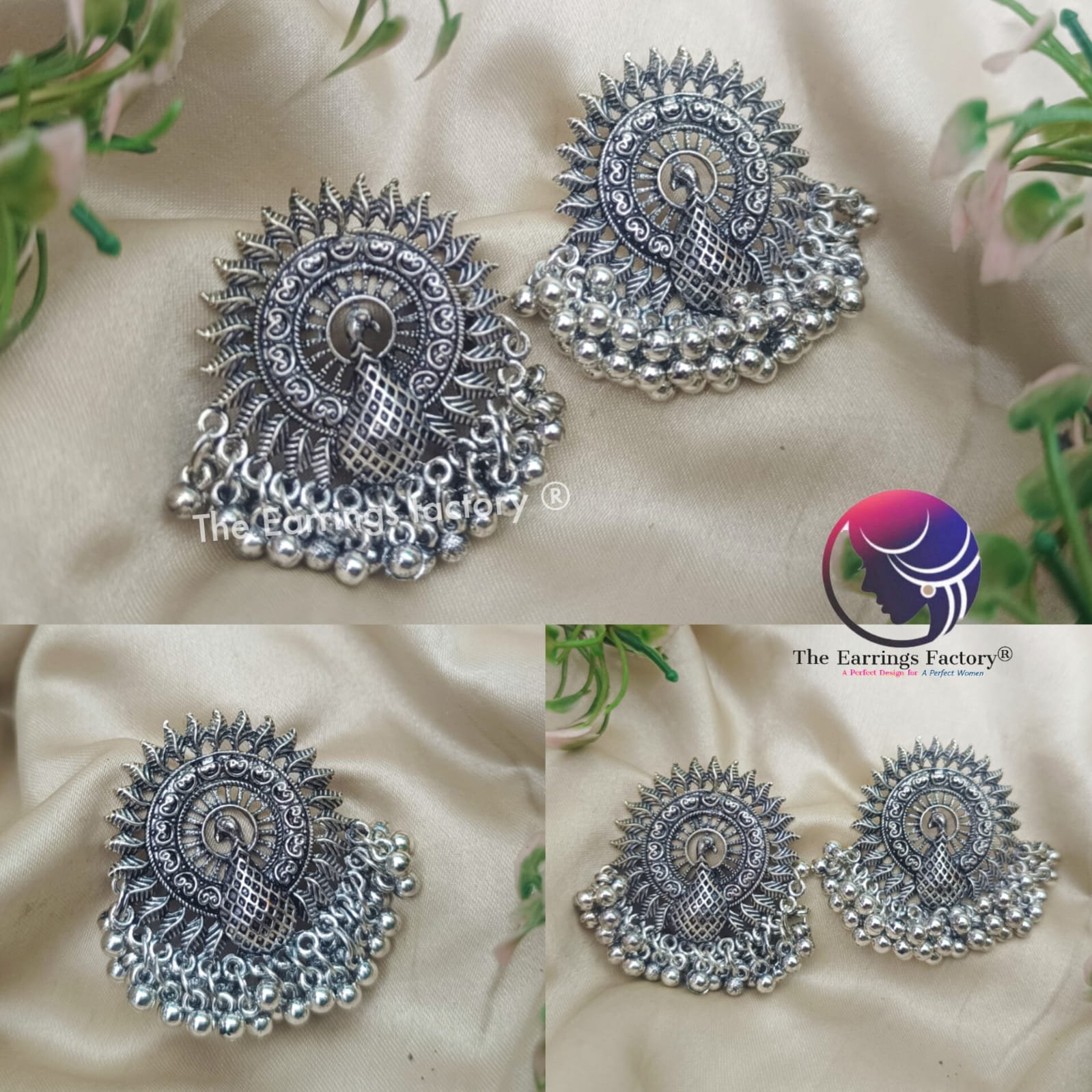 Trending Metal beads Silver Peacock Big Stud