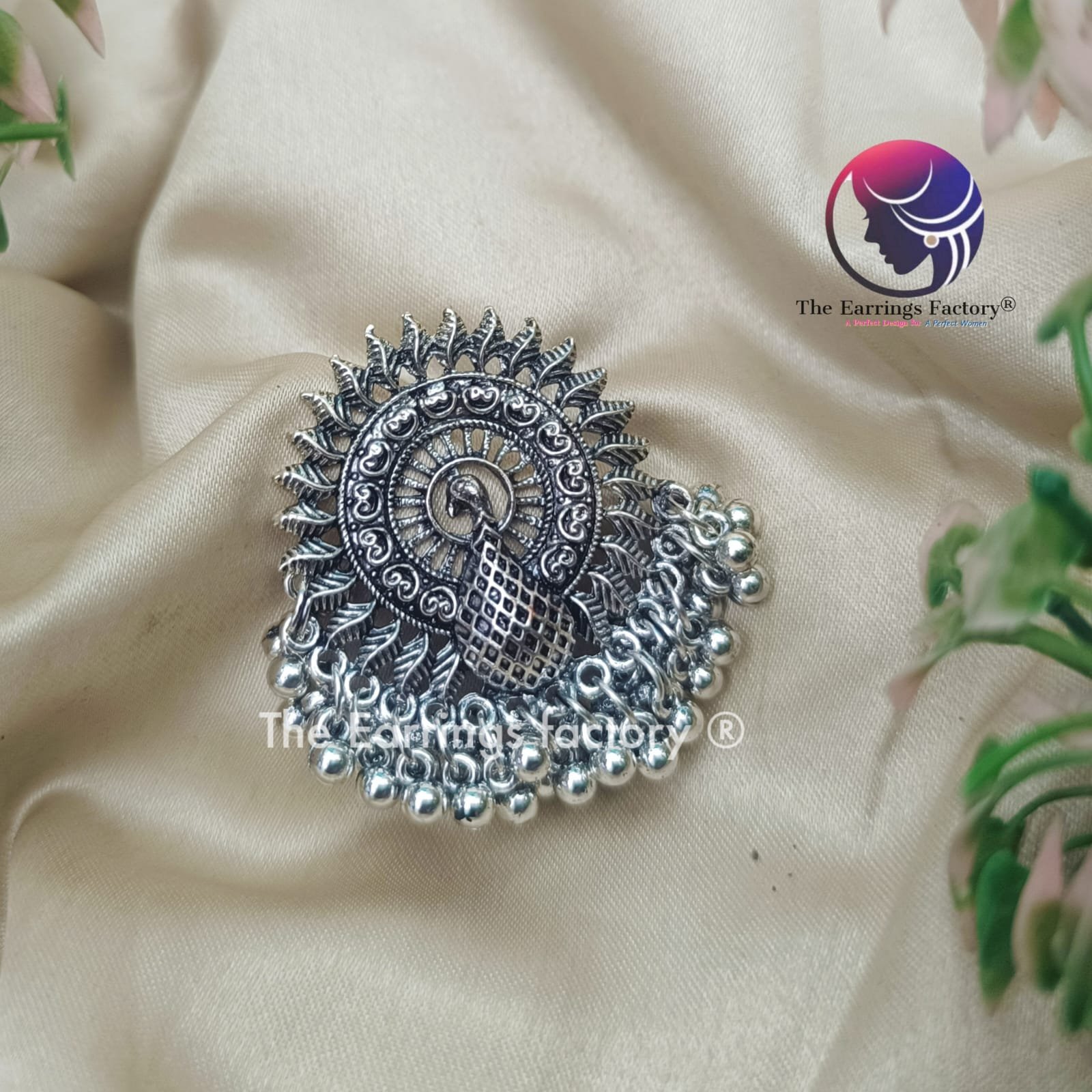 Trending Metal beads Silver Peacock Big Stud - Image 2