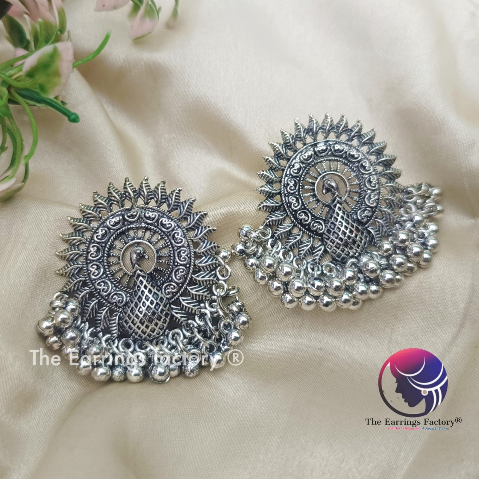 Trending Metal beads Silver Peacock Big Stud - Image 4