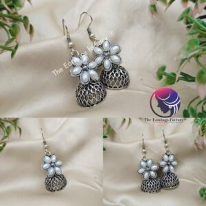 Western Silver floral Pearl Hook Jhumka