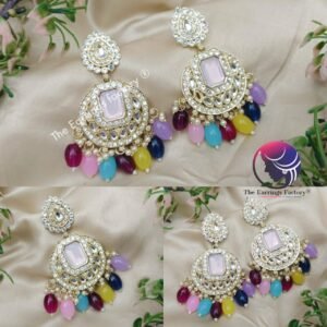 Weightless Kundan Stone Multi Colour Pearl Beads Party wear Earrings