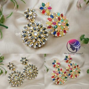 Party Wear Golden Floral Stone Earrings