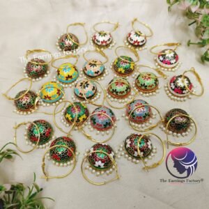 Trending Weightless Hand Painting Meenakari Golden Hoop jhumka