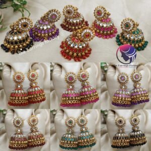 Traditional Golden Colourful Pearl Beads Stone Jhumka