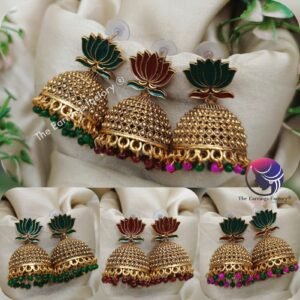 Traditional Golden Colourful Lotus Jhumka