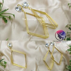 Trending Fashion Metal Style Geometric square Golden Stone Earrings