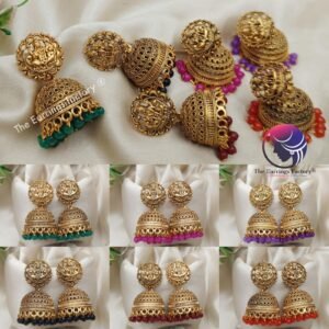 Traditional Golden Lakshmi Colourful Pearl Beads Temple Jhumka