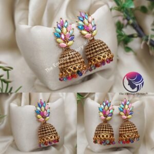 Traditional Golden Colour Beads Multi Stone Jhumka