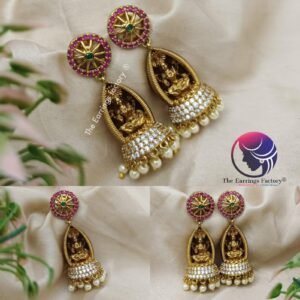 Traditional Antique Lakshmi  Multi Stone Temple Jhumka
