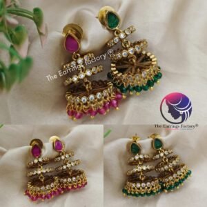Traditional Antique Three Layer Stone Jhumka