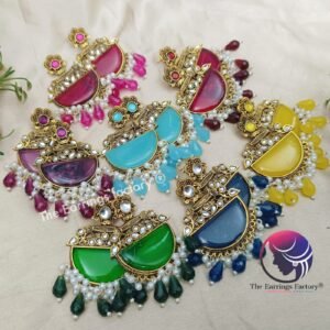 Trending Golden Colourful pearl beads Chandbali stone Earrings