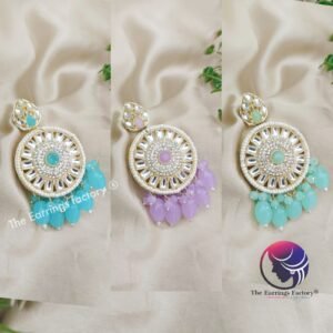 Kundan Party Wear Golden Colourful Pearl Beads Stone Earrings