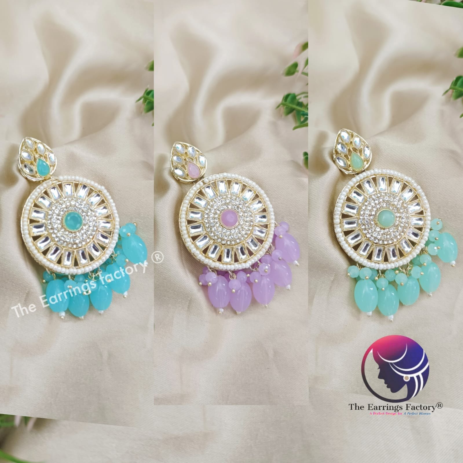 Kundan Party Wear Golden Colourful Pearl Beads Stone Earrings