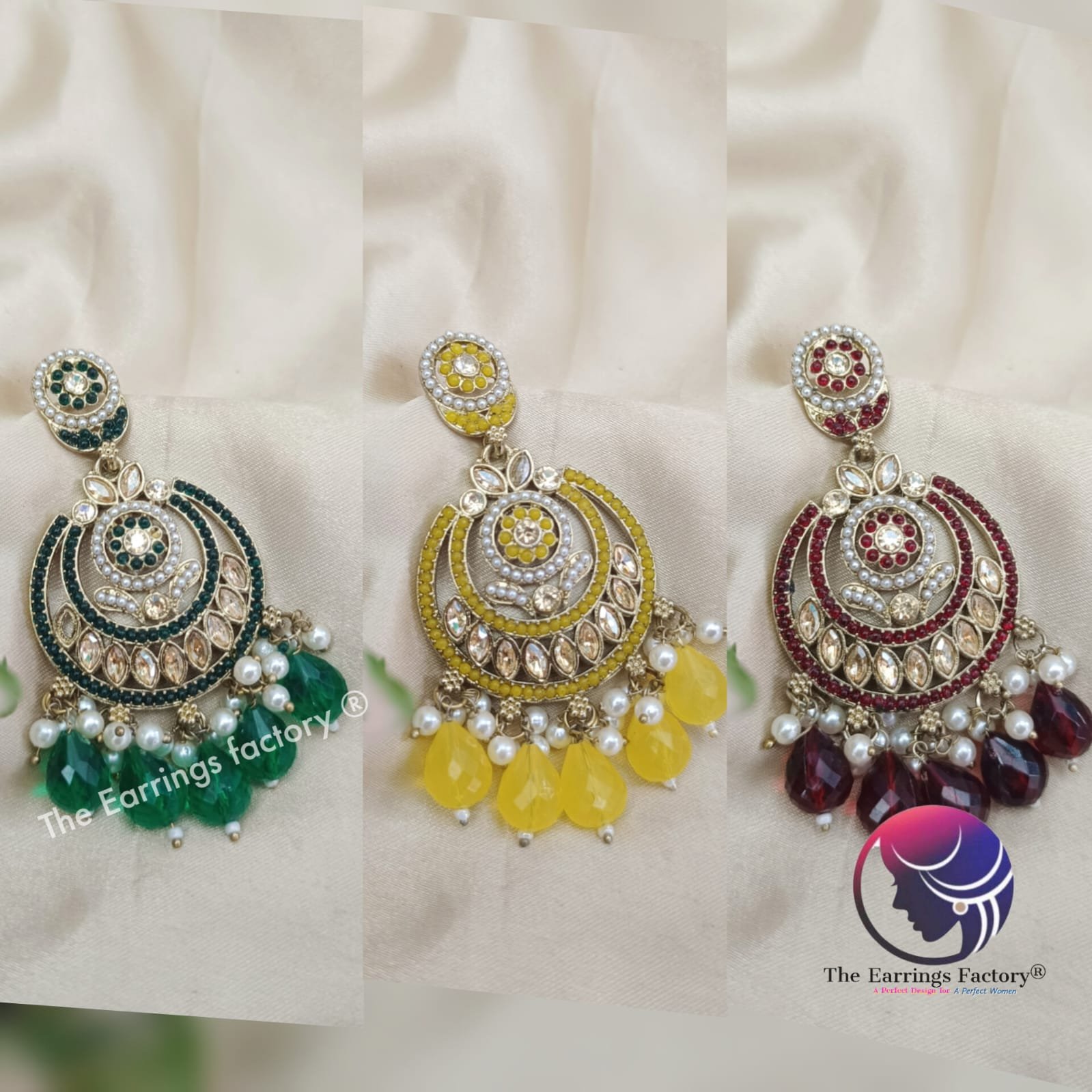 Trending Golden Colourful Pearl beads stone earrings