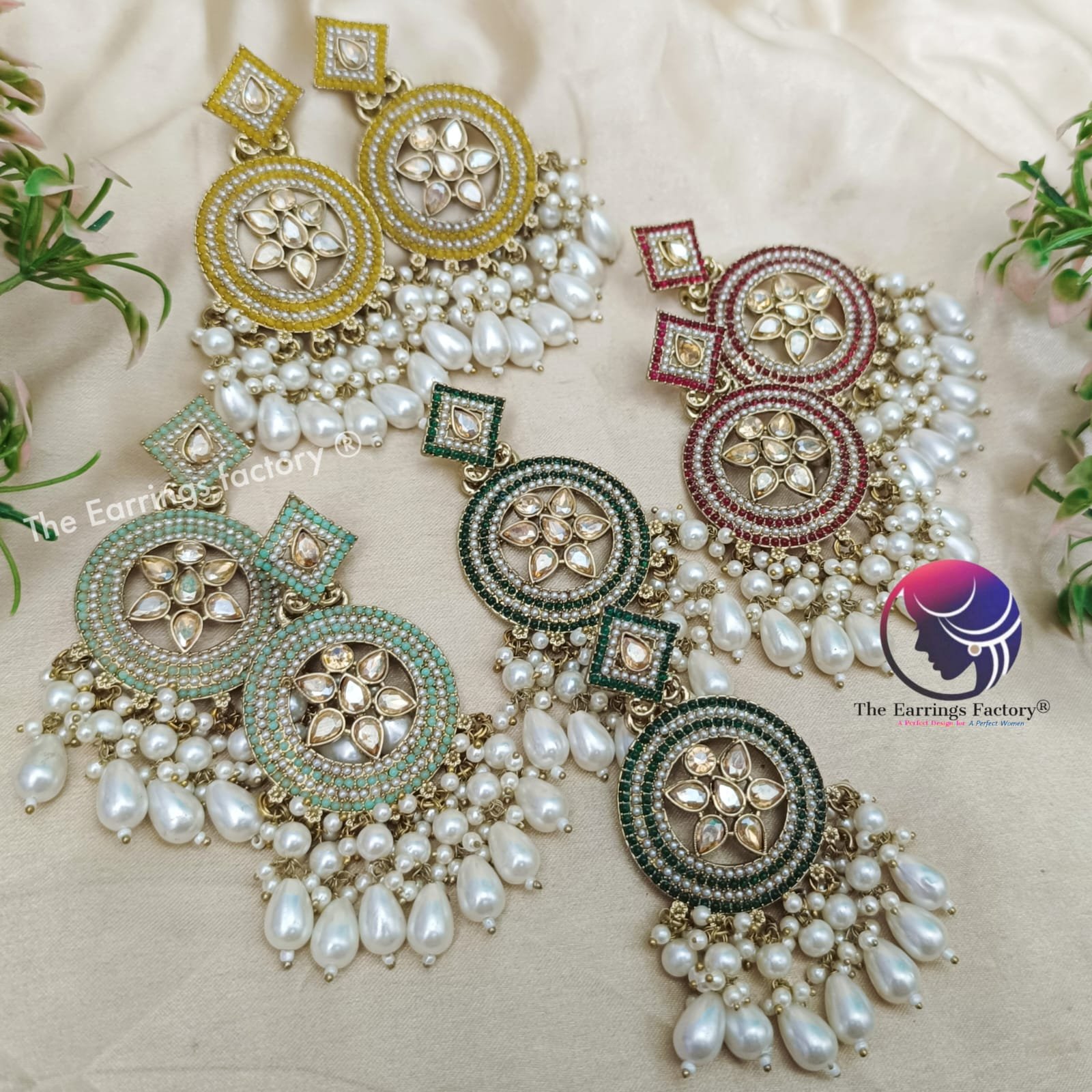 Trending Golden White Pearl beads stone earrings