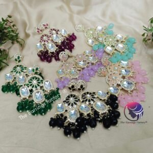 Trending Kundan Party Wear Golden Colourful Pearl Beads Stone Earrings