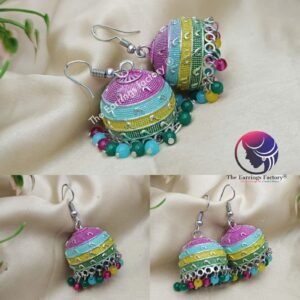 Traditional Silver Multi Colour Hook Jhumka