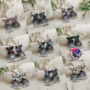 Trending Oxidized Hook Floral Stone Jhumka