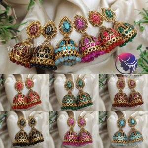 Traditional Golden Colourful Pearl Beads Stone Jhumka
