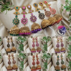 Traditional Golden Colourful Floral Stones jhumka