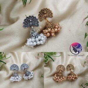 Traditional Golden | Silver Pearl Beads Peacock Jhumka