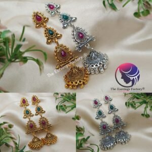 Traditional Golden | Silver Multi Stone Long Jhumka