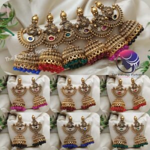 Traditional Golden Colourful Pearl Beads Stone Jhumka