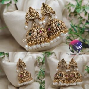 Traditional Golden Multi Stone Lakshmi Jhumka