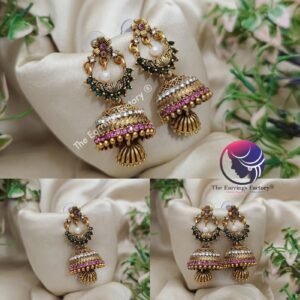 Traditional Golden Multi Stone Jhumka