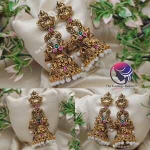 Traditional Golden Multi Stone Lakshmi Jhumka