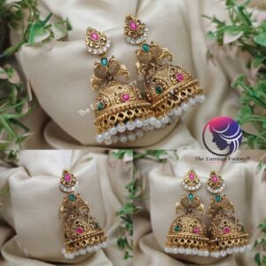 Traditional Golden Multi Stone Peacock Jhumka