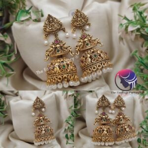 Traditional Golden Multi Stone Lakshmi Jhumka